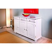 Buffet mit 3 Türen und 3 Schubladen aus weiß wasserlackierter massiver Kiefer 130x43x87h cm