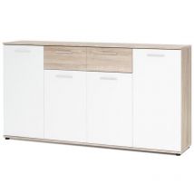 JACKY Buffet bas classique blanc et décor chene mat - L 160 cm