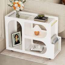 Modernluxe - Buffet mobile sur roulettes - surface en verre trempé - Blanc