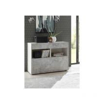 Zenzero Shop - Madia moderna, 1 anta ribalta 1 cassetto, finitura Bianco laccato lucido e Beton