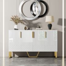 Modernluxe - Buffet moderne - 4 portes texturées gravées avec poignées dorées - Blanc