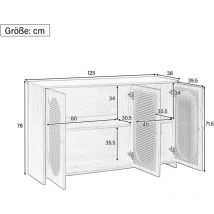 Aiducho - Buffet Moderne à 3 Portes, Grand Espace De Rangement, Portes En Rotin Synthétique Et Poignées En Métal Pour Salle à Manger, Salon Et