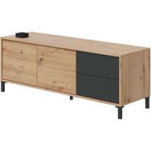 Meuble tv Brooklyn en Chêne Nodi et Gris Anthracite Style industriel salon salle à manger 47x130x41 cm