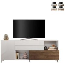 Buffet Moderne Cuisine Salon Blanc Bois 2 Portes Tiroirs Maditha - Orme - Blanc Brillant