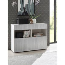 Madia Saturno moderna, 1 anta ribalta 1 cassetto, finitura Bianco Opaco e Grigio Artico