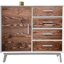 Buffet Nostalgie mit 4 Schubladen und 1 Tür, Weiß und Holzoptik, 98cm