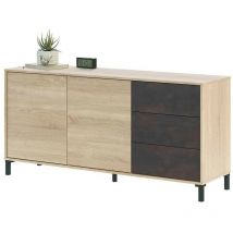 Mobimarket - Buffet finition effet industriel vielli / chêne canadian - Longueur 154 x Profondeur 41 x Hauteur 74 cm