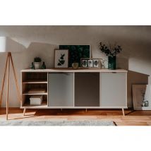 Zenzero Shop - Madia Rosvik con 3 ante e 2 ripiani in finitura Grigio Seta, Grigio Perla e Antracite