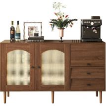 Fortuna Lai - Buffet style campagnard 130 x 75,5 x 40 cm - avec portes en rotin - fermeture magnétique, étagères réglables, construction robuste