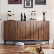 Tanant - Buffet texturé en chêne foncé avec 3 tiroirs et 2 portes, Armoire, Buffet de rangement, 150x40x80 cm, pour cuisine, salon - Marron