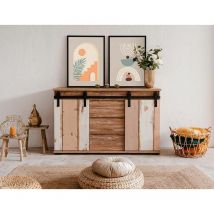 Zenzero Shop - Madia Tromso con 2 ante e 3 cassetti in finitura Bianco anticato e Rovere anticato