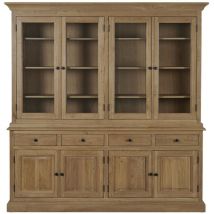 Buffet vaisselier en chêne 4 portes vitrées 4 tiroirs 4 portes bois - victoria