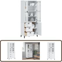Buffet VIKEN blanc 80x40x190 cm bois massif de pin - Buffet Design Moderne - Meuble Rangement Cuisine - Armoire Blanche - Buffet Bois Massif - Buffet