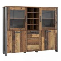 Meubletmoi - Buffet vitré 5 portes 18 niches effet bois vieilli béton gris - buck