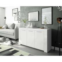 Hogar24 - Buffet avec trois portes avec trois étagères internes, couleur blanc mat, Dimensions 144 x 80 x 42 cm