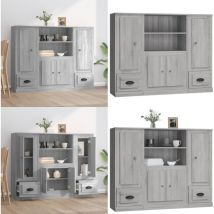 Vidaxl - Buffets 3 pcs sonoma gris bois d'ingénierie - Buffet Design Moderne - Meuble Rangement Cuisine - Buffet Gris - Buffet Salon - Buffet