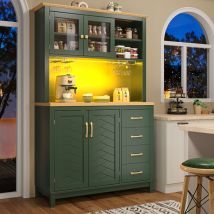 Buffetschrank Mdf Grün 105.5x40x180 Cm Mit Led-lichtleiste, Schubladen, Türinnenregalen Und Anti-kipp-sicherung