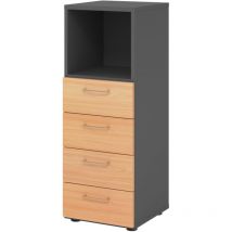 Bümö smart Schubladenschrank – 4 Schubladen – höhenverstellbar – 110 cm hoch – 40 cm breit – 42 cm tief – Graphit/Buche