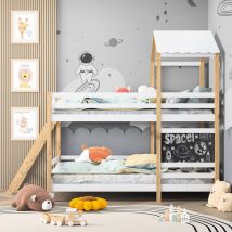 Sureh - Bunk Bed Twin Over Twin Metal Floor Bunk Bed with Ladder, House Shaped Bunk Bed Frame with blackboard for Dormitory and Bedroom, Space Saving
