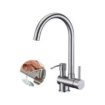 Bunthaus - Grifo de Cocina con Dispensador de Jabón Grifo Mezclador de Cocina Giratorio de 360° Grifo Mezclador de Fregadero de Acero Inoxidable