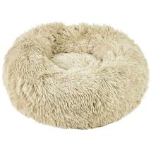 Bunty - Round Fluffy Pet Dog Puppy Cat Bed Warm Comfy Nest Doughnut Donut Calming Pad - Cream - Small