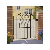 Cannock Gates - Abbey Modern Verona Low Bow Top Single Gate - Solid Steel - Fits Gap of 955 mm x 940 mm High - Electro Galv./Black Powder Coated