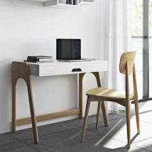 Temahome - Bureau 1 étagère en bois blanc et imitation chêne clair - BU0001