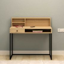 Toscohome - Bureau 100x97h avec étagère et tiroir en chêne et noir - Nasus