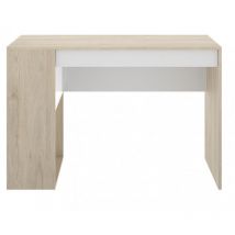Bureau 115x50 blanc mat et chêne naturel avec un tiroir et une étagère latérale - Ginevra