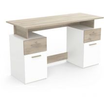 Demeyere - Bureau avec rangements - platon - Chene / blanc mat - L134,8 x P55 x H76,4 cm - demeyre