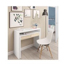 Abitare - Bureau 98,5x36 cm extensible blanc arctique et chêne canadien avec deux tiroirs - Olten
