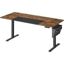 Bureau Assis Debout Électrique, 70 x 160 x (72-120) cm, Table Réglable en Hauteur, Mémoire 4 Hauteurs, Pochette, Cadre en Acier, Dessus Épais, Marron