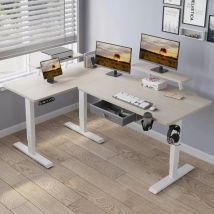 Bluenara - Bureau Assis-debout Électrique Réglable En Hauteur En Forme De L De 160x70 Cm,et Commande De 4 Claviers Avec Fonction De Mémoire 