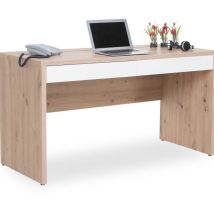 Bureau droit – Bureau élégant chêne – 2 tiroirs blancs – Longueur 139 cm, Profondeur 60 cm, Hauteur 76 cm