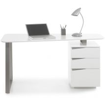 Pegane - Bureau avec 3 tiroirs coloris laqué blanc mat - L150 x H76 x P67 cm