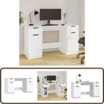 Vidaxl - Bureau avec armoire latérale Blanc Bois d'ingénierie - Bureau - Meuble De Bureau - Bureau Informatique - Bureau D'étude - Design Moderne