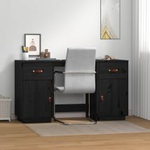 Bureau avec armoires, Bureau d'ordinateur, Bureau informatique Noir 135x50x75 cm Bois massif de pin WFE610213 Maison Chic