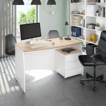 Bureau d'angle Argon – 136x67x74 cm – Blanc Artik et chêne canadien – 3 tiroirs – Meuble moderne