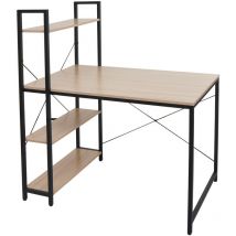 Mendler - Bureau avec étagère HWC-K81 - table d'ordinateur portable table de travail - 100x60cm métal bois - naturel