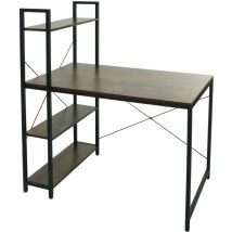 Mendler - Bureau avec étagère HWC-K81 - table d'ordinateur portable table de travail - 100x60cm métal mdf - brun