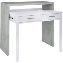 Usinestreet - Bureau console extensible avec deux tiroirs, couleur béton et blanc opaque, Mesures 98 x 87 x 36 cm (extensible jusqu'à 66 cm)