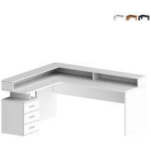 Web Furniture - Bureau d'angle avec 3 tiroirs et plateau surélevé New Selina a-s Plus - Blanc brillant