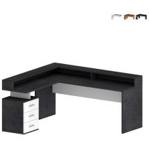 Bureau d'angle avec 3 tiroirs et plateau surélevé New Selina A-S Plus - Noir - Blanc