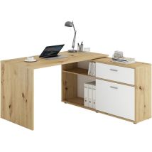 1000brico - Bureau d'angle avec rangements Diego - Mélaminé chene/blanc brillant - L138 x H75 x P138 cm