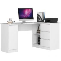 Akord - Grand bureau d'angle droit B20 Blanc 155 cm 1 porte 3 tiroirs façade Blanche 4 étagères 155x85x77 cm
