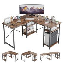 Bestier - Bureau d'angle en Forme de l avec étagères, réversible, Long, Industriel, Stable, avec 2 Trous pour câbles, 120x 48 x 74 cm
