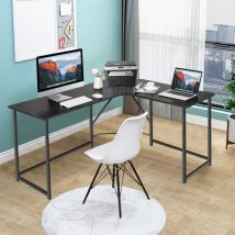 Bureau d'Angle en Forme l 148 x 120 cm Poste de Travail avec Cadre en Métal Renforcé pour Bureau à Domicile Style Modern Noir Maison Chic