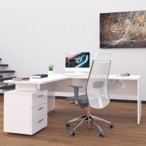 Web Furniture - Bureau d'angle moderne 180x160 avec commode 3 tiroirs New Selina