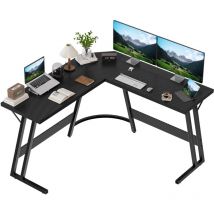 Devoko - Bureau d'angle Table en forme de l, pieds de table noirs panneau de table en fibre de carbone noir Premium sense Office esports 120cm acier