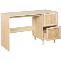 Bureau décor bois et cannage - Camargue - 120cm. 2 tiroirs